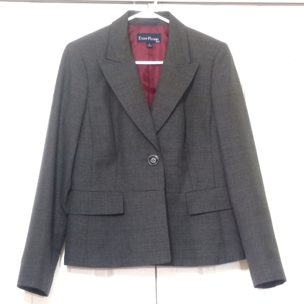Evan Picone Gray Blazer Two Buttons Faux Pockets Size 8